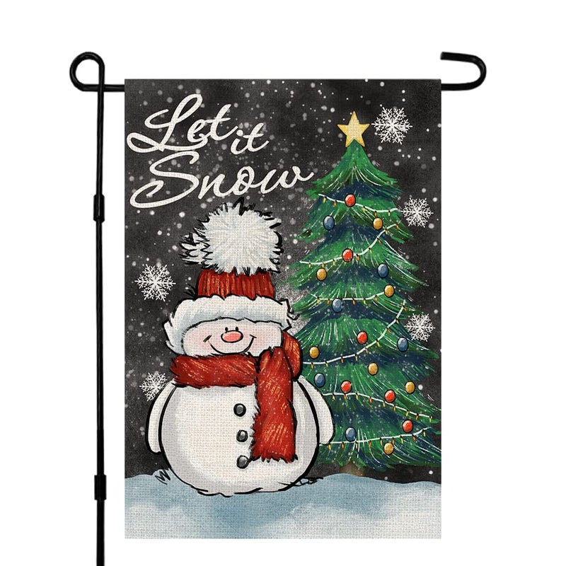 Welcome Christmas House Flag 28x40 Inch Double Sided Burlap Snowman Sign Winter Yard Outdoor Decoration DF123-28